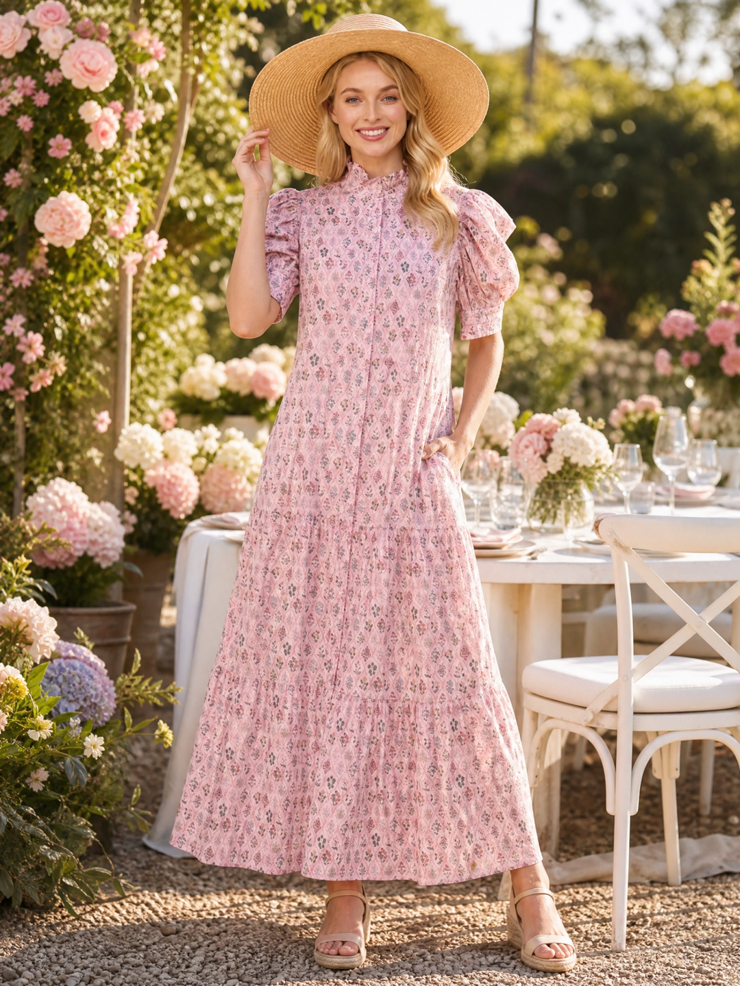 Effortless Summer Style: The Floral Ruffle Neck Maxi Dress - Lush Lemon