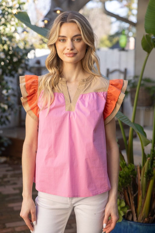 Elevate Your Style: The Trendy Appeal of Color Block Ruffle Sleeve Tops