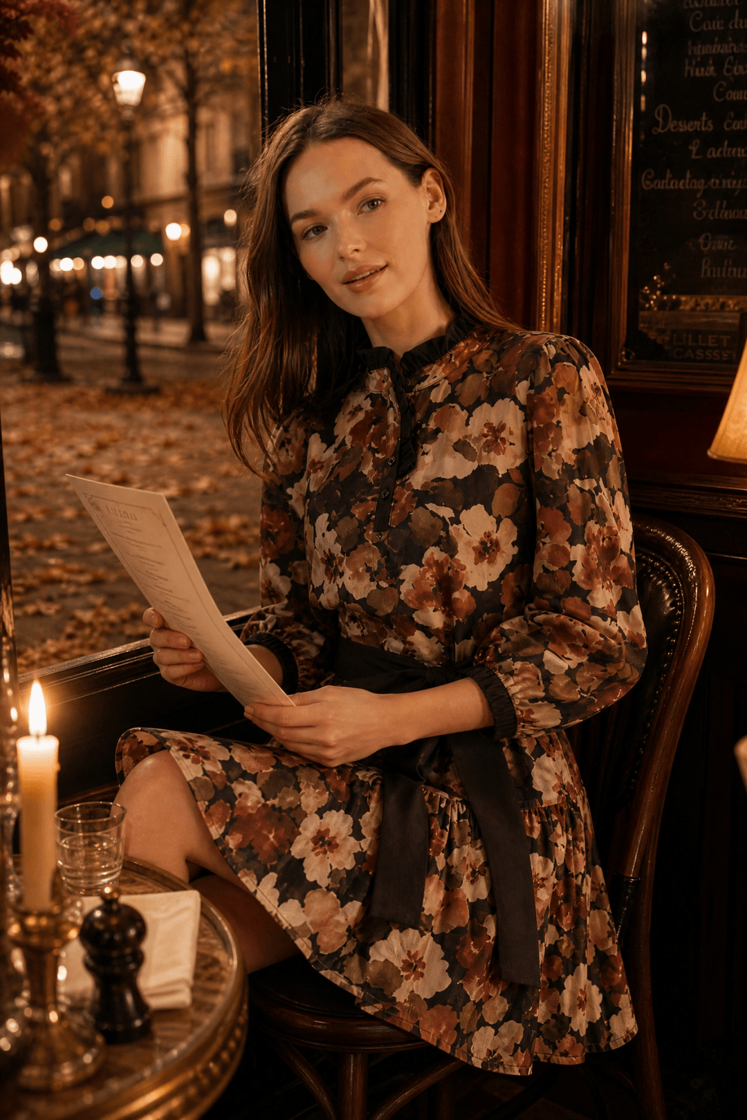 Fall Bistro Date: The Floral Tie Waist Mini Dress - Lush Lemon