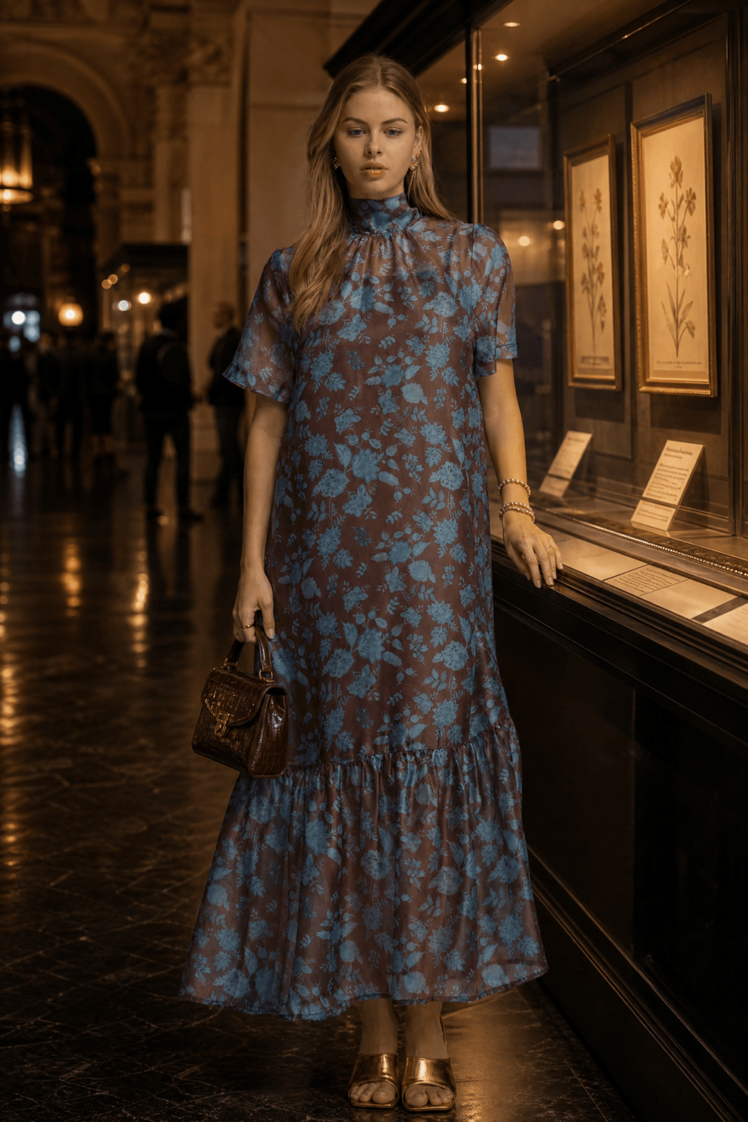 Museum After Dark: The Floral Sheer Overlay Maxi Dress - Lush Lemon