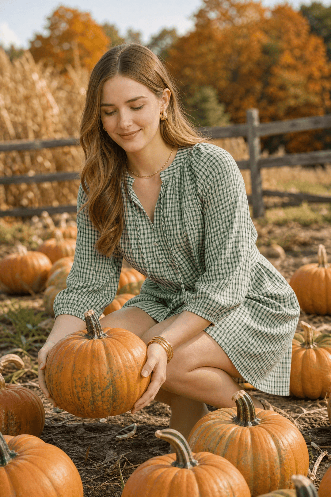 Pumpkin Patch Style: The Green Gingham Mini Dress - Lush Lemon
