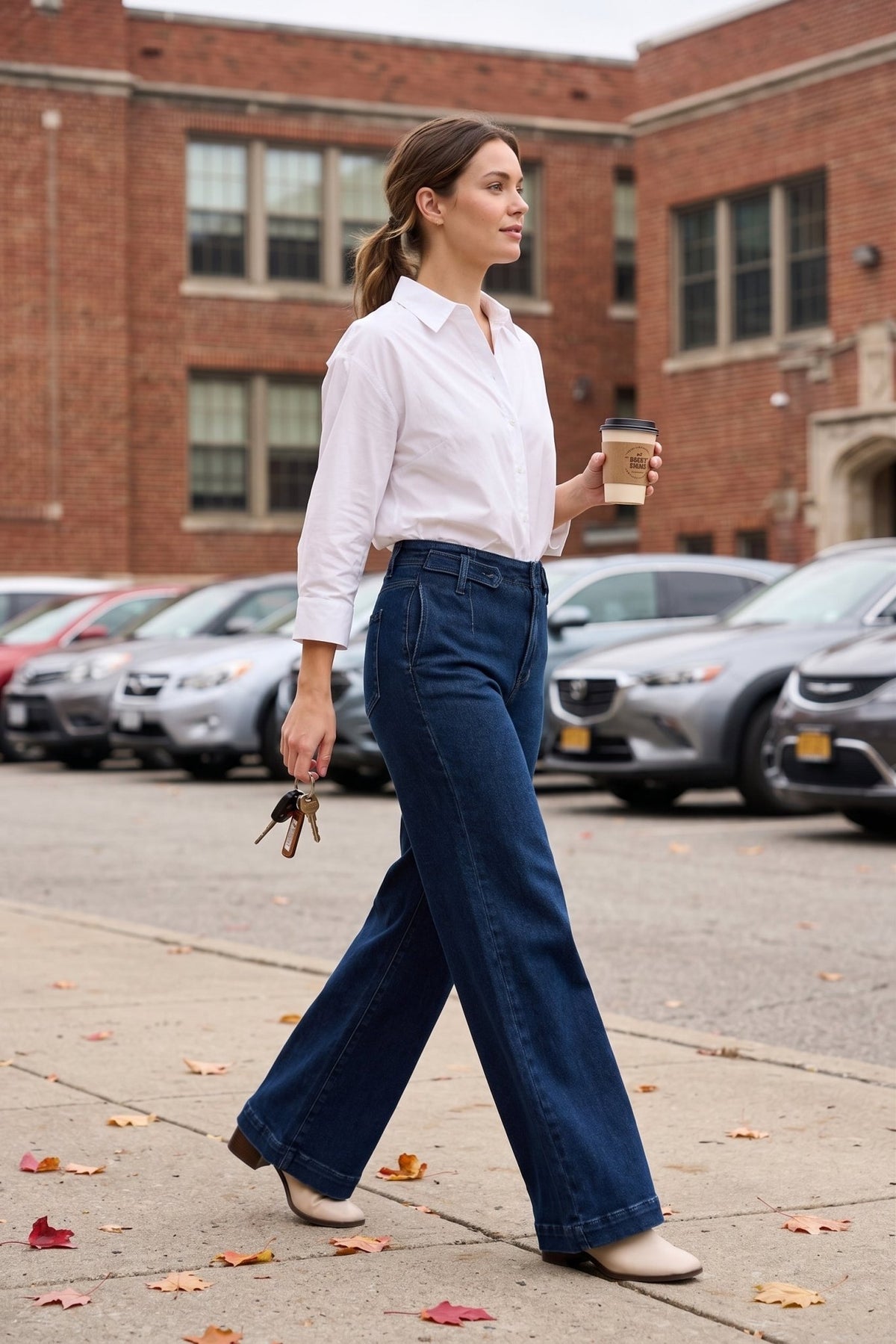 School Pickup Outfit: Wide Leg Jeans That Work - Lush Lemon