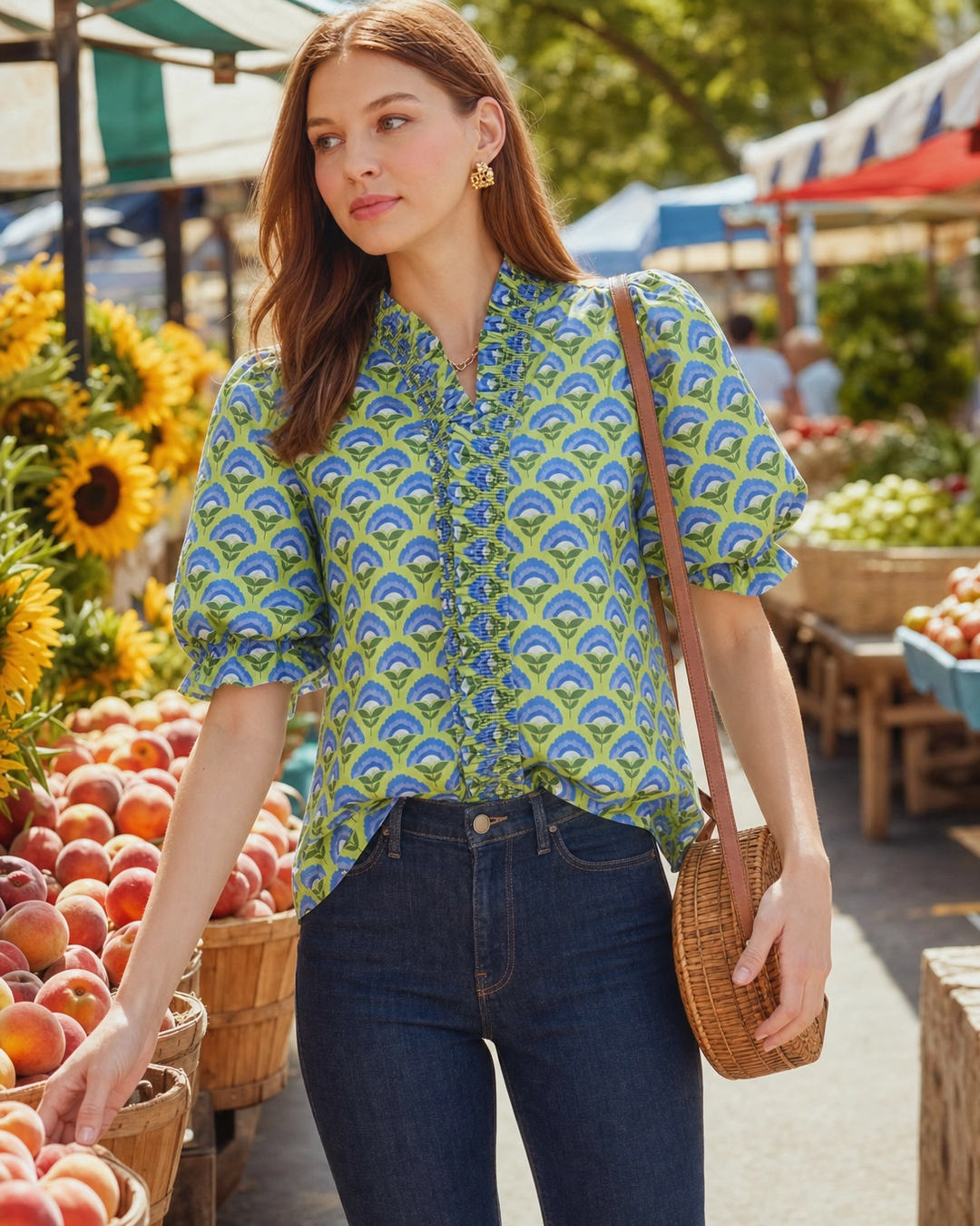 Vibrant Summer Style: The Geometric Smocked Ruffle Top - Lush Lemon