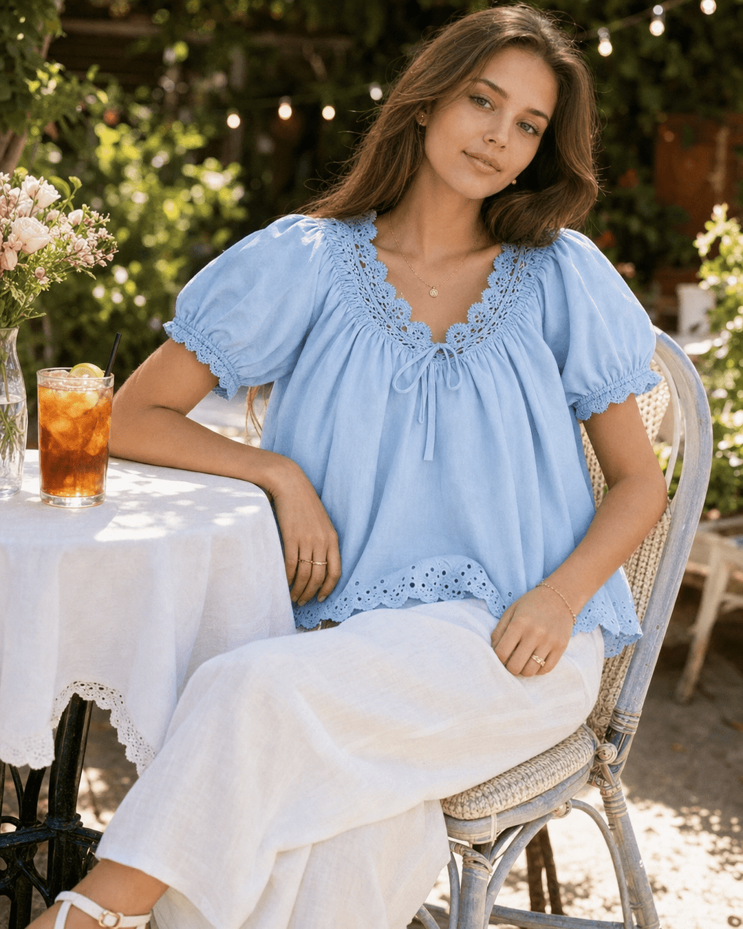 Vintage Romantic Style: The Lace Trim Puff Sleeve Blouse - Lush Lemon