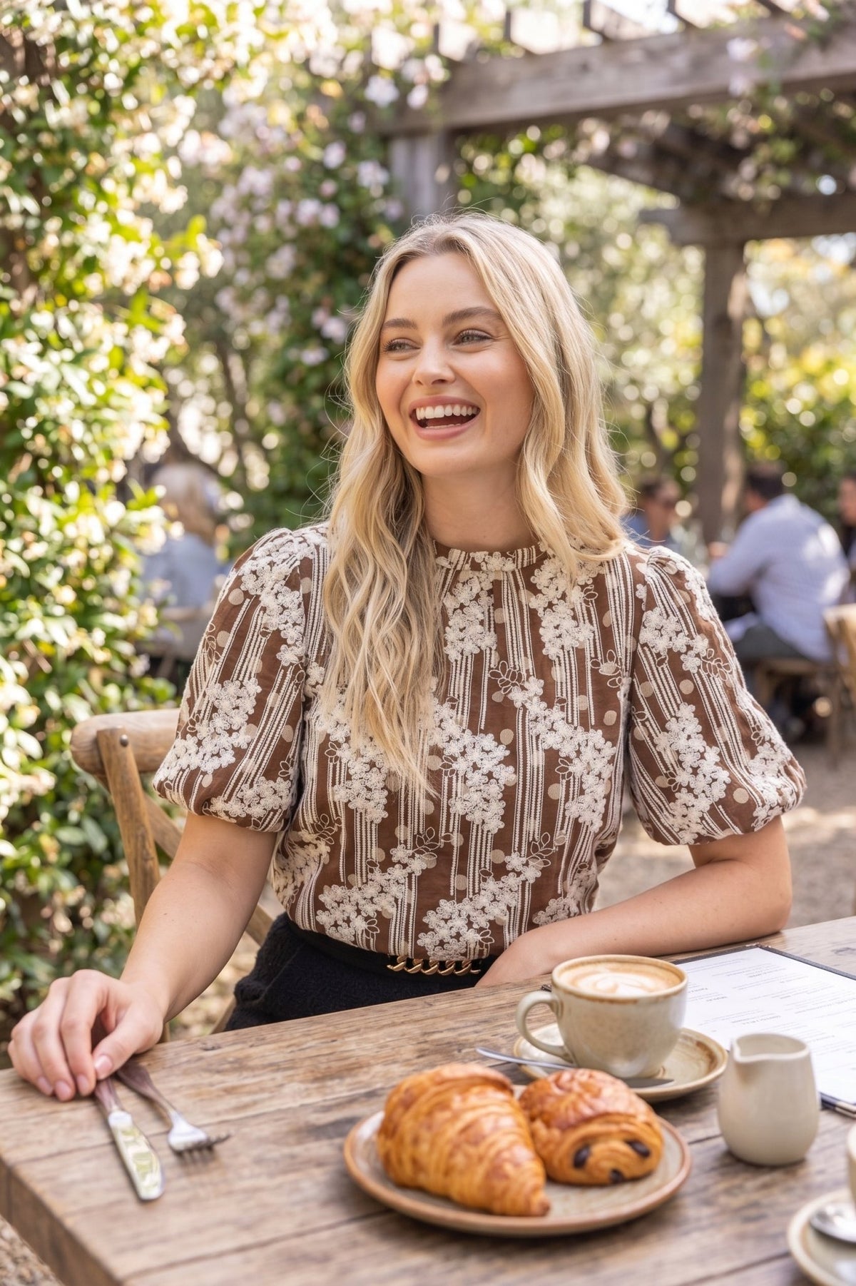 Weekend Brunch: The Brown Floral Embroidered Chiffon Top - Lush Lemon