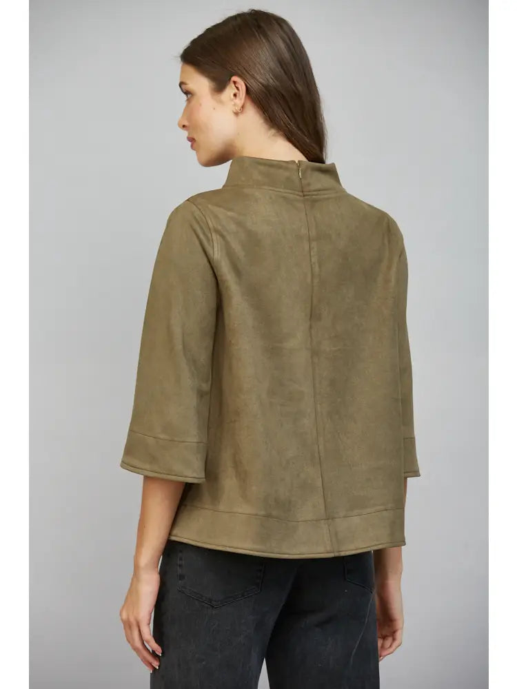 Faux Suede Mock Neck Top