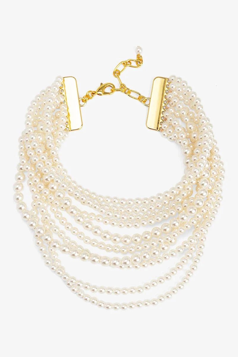 10 Strand Small Pearl Collar Necklace - Lush Lemon - Women's Accessories - VIOROO - 28517051077021