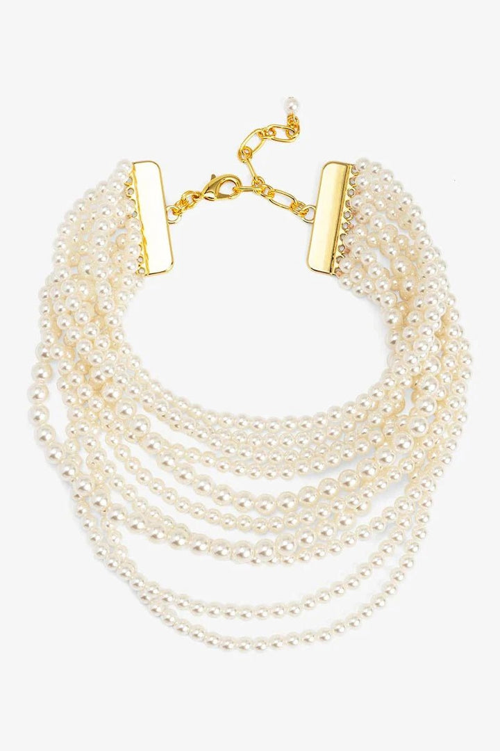 10 Strand Small Pearl Collar Necklace - Lush Lemon - Women's Accessories - VIOROO - 28517051077021
