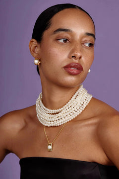 10 Strand Small Pearl Collar Necklace - Lush Lemon - Women&