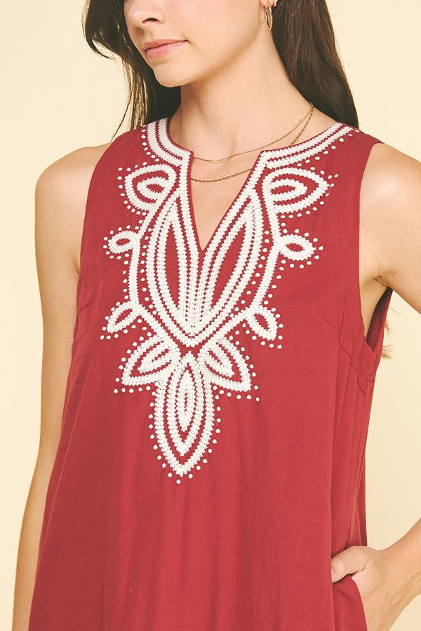 Embroidered Sleeveless Tiered Mini Dress