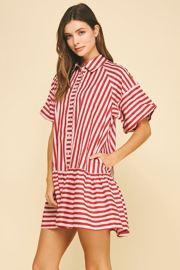 Striped Button Down Mini Dress