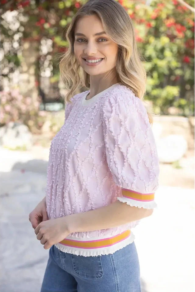 Striped Band Diamond Textured Top