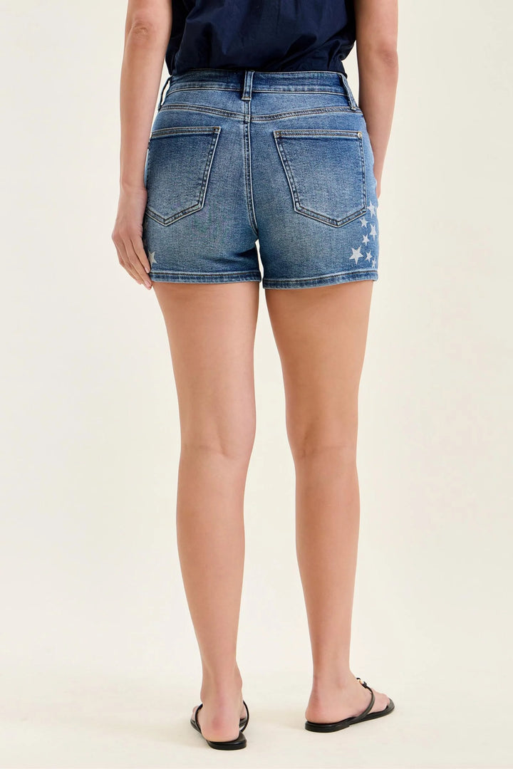 High Waist Star Splatter Denim Short