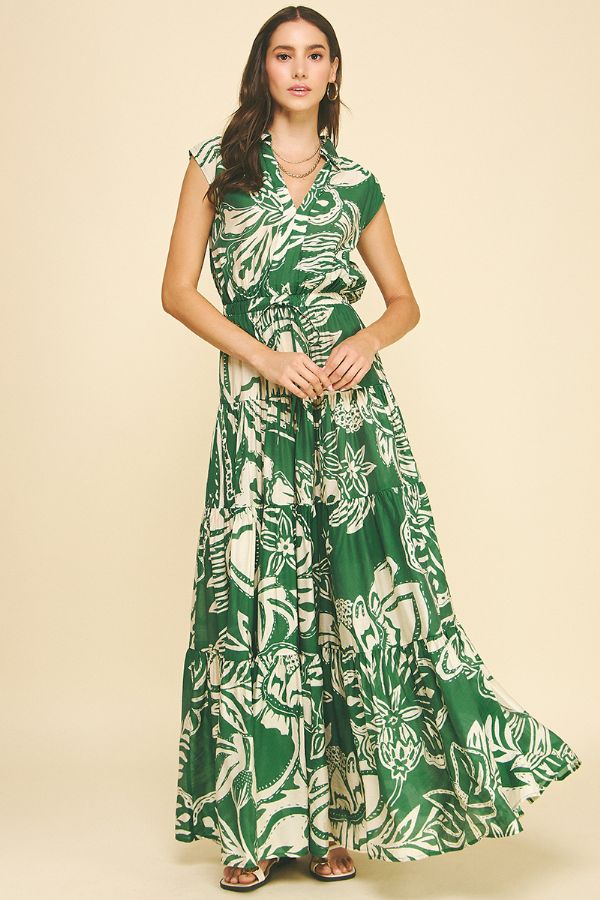 Printed V-Neck Maxi Dress