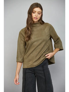 Faux Suede Mock Neck Top