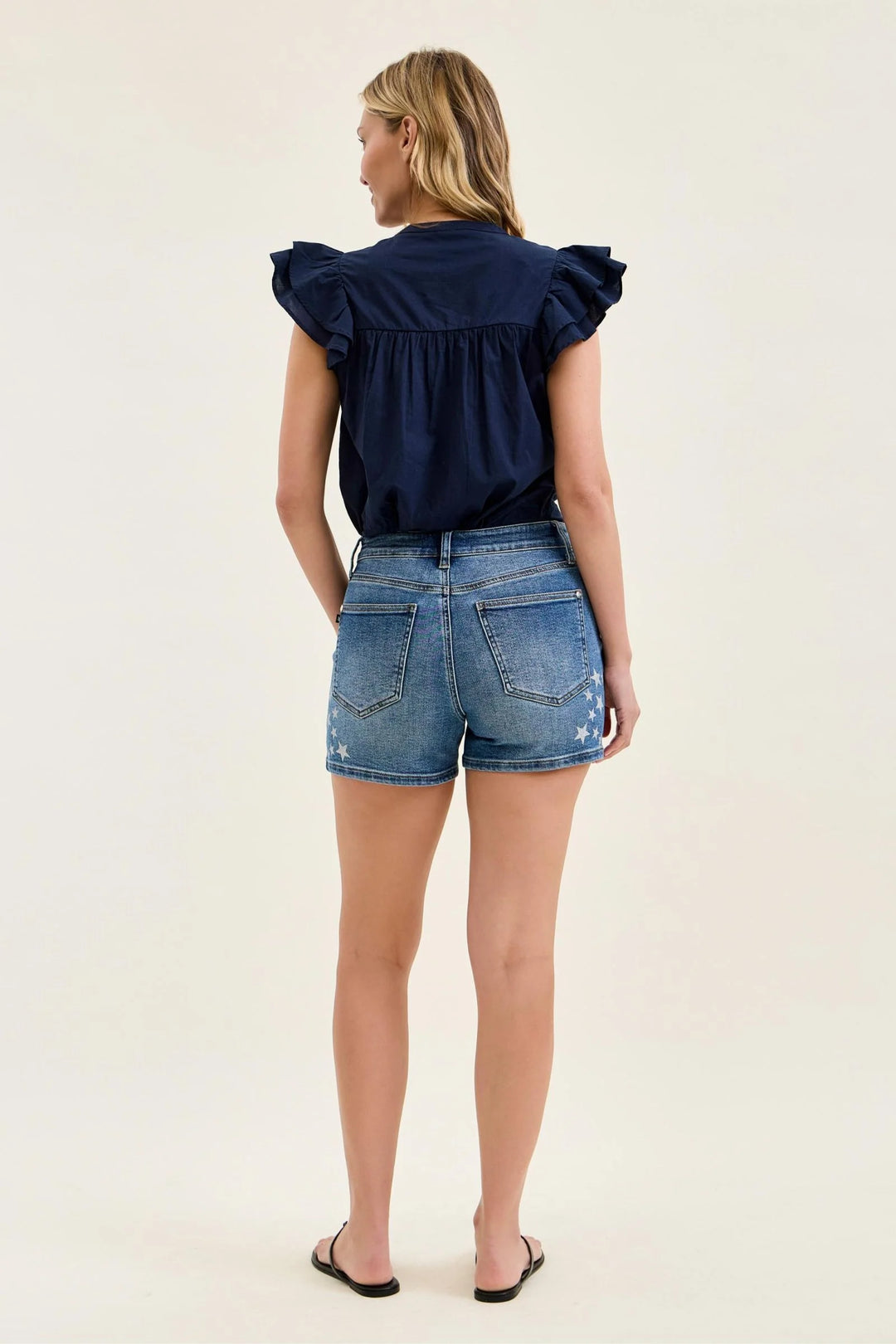 High Waist Star Splatter Denim Short