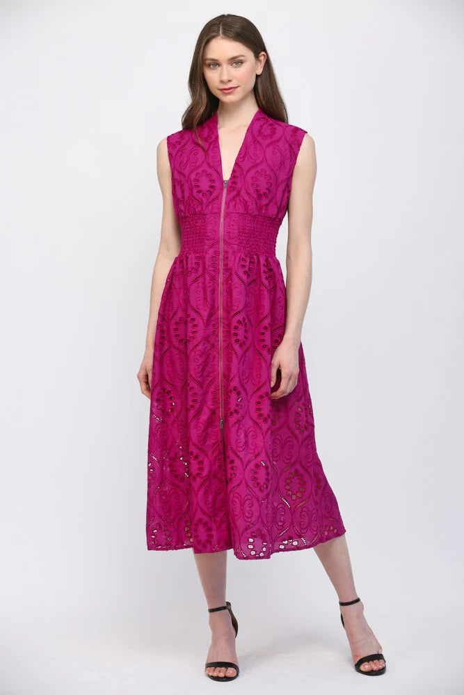Embroidered Eyelet Lace Midi Dress