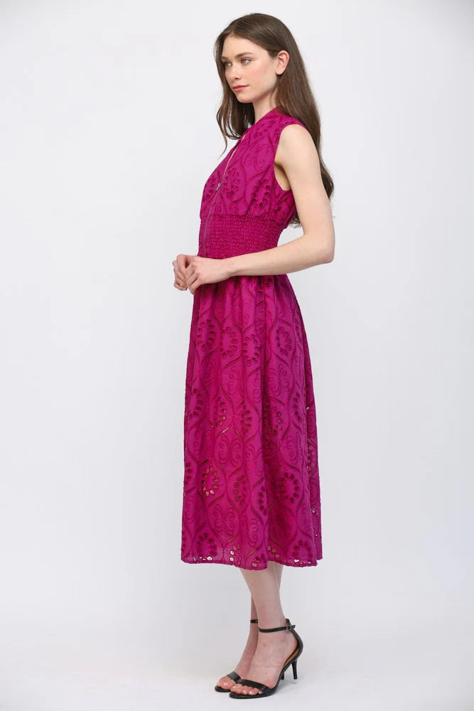 Embroidered Eyelet Lace Midi Dress