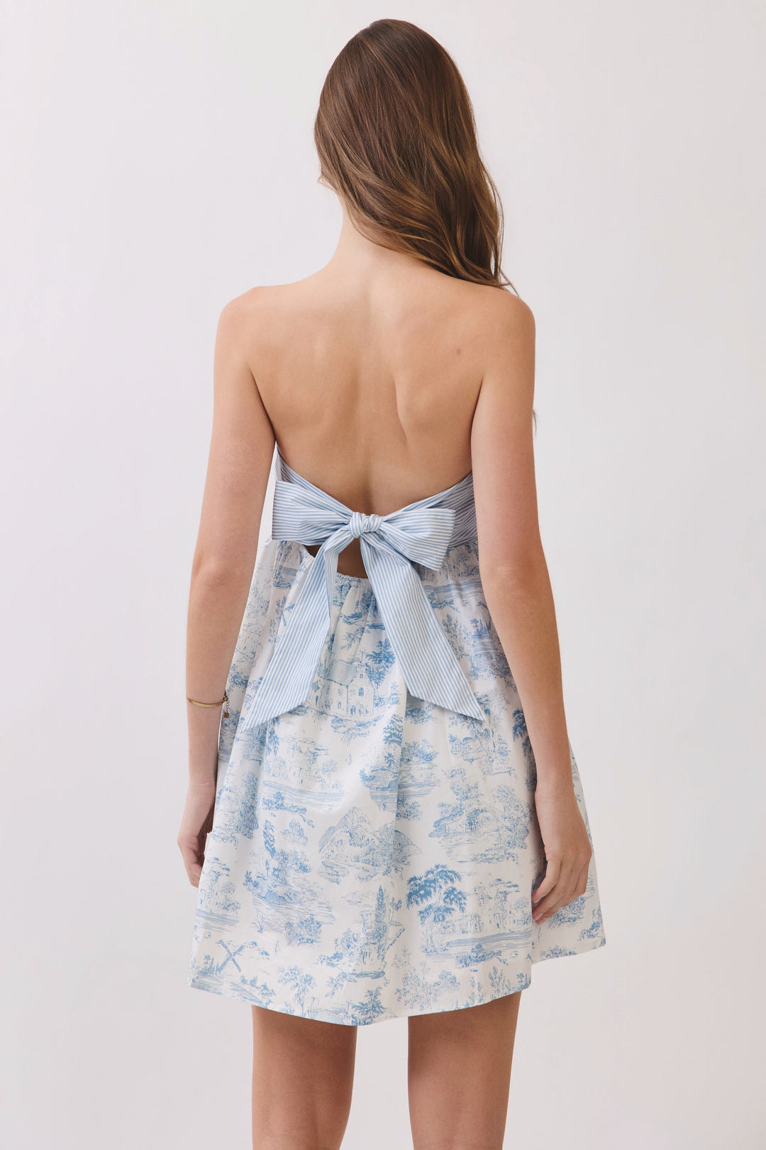 Toile Print Bow Back Mini Dress