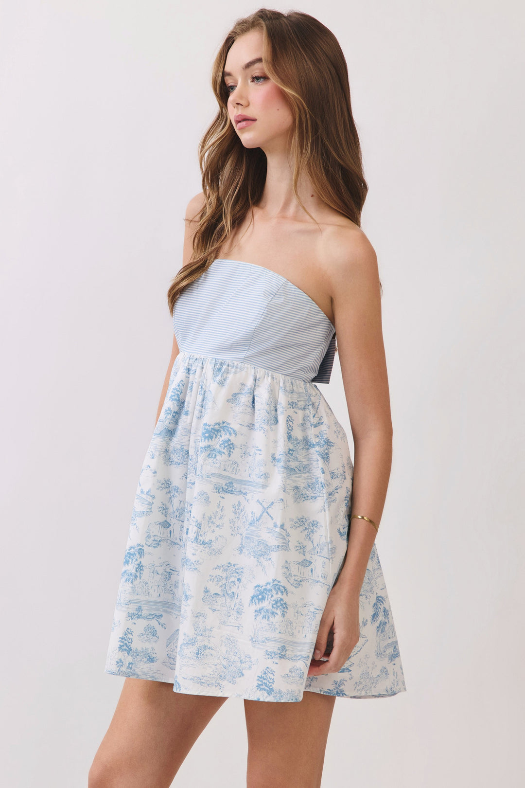 Toile Print Bow Back Mini Dress