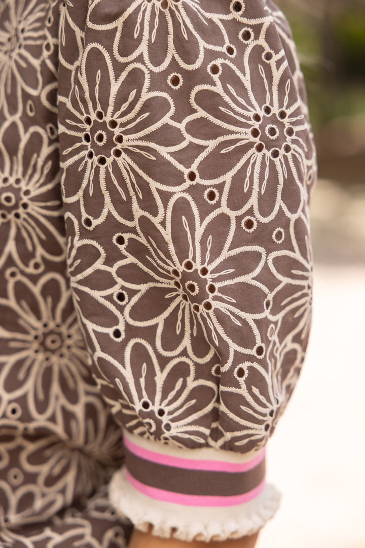 Stripe Band Floral Eyelet Top