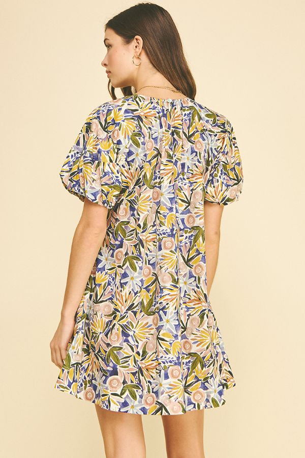 Floral Balloon Sleeve Mini Dress