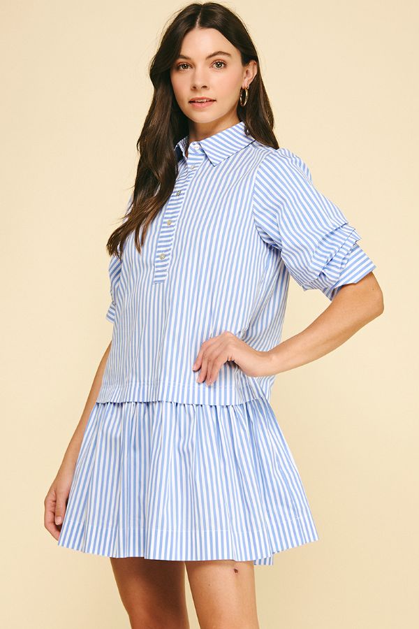 Striped Tiered Mini Shirt Dress