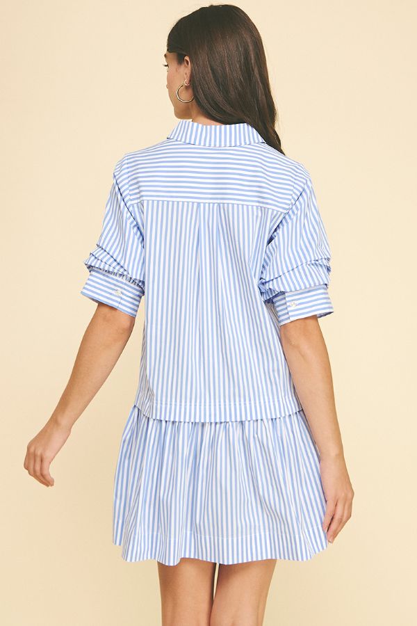 Striped Tiered Mini Shirt Dress