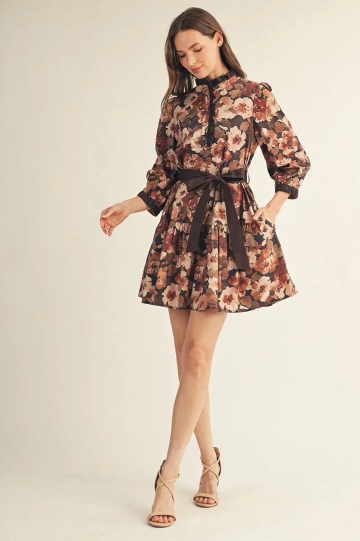 Floral Tie Waist Mini Dress