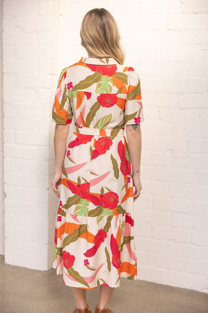Botanical Belted Midi Dress