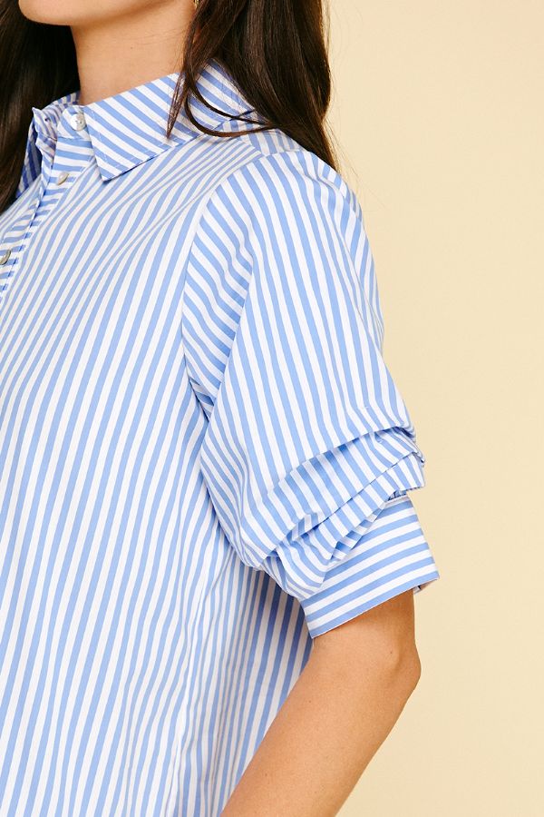Striped Tiered Mini Shirt Dress