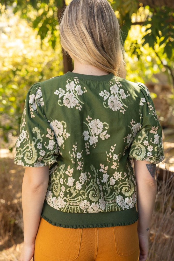 Floral Embroidered Rib Band Top