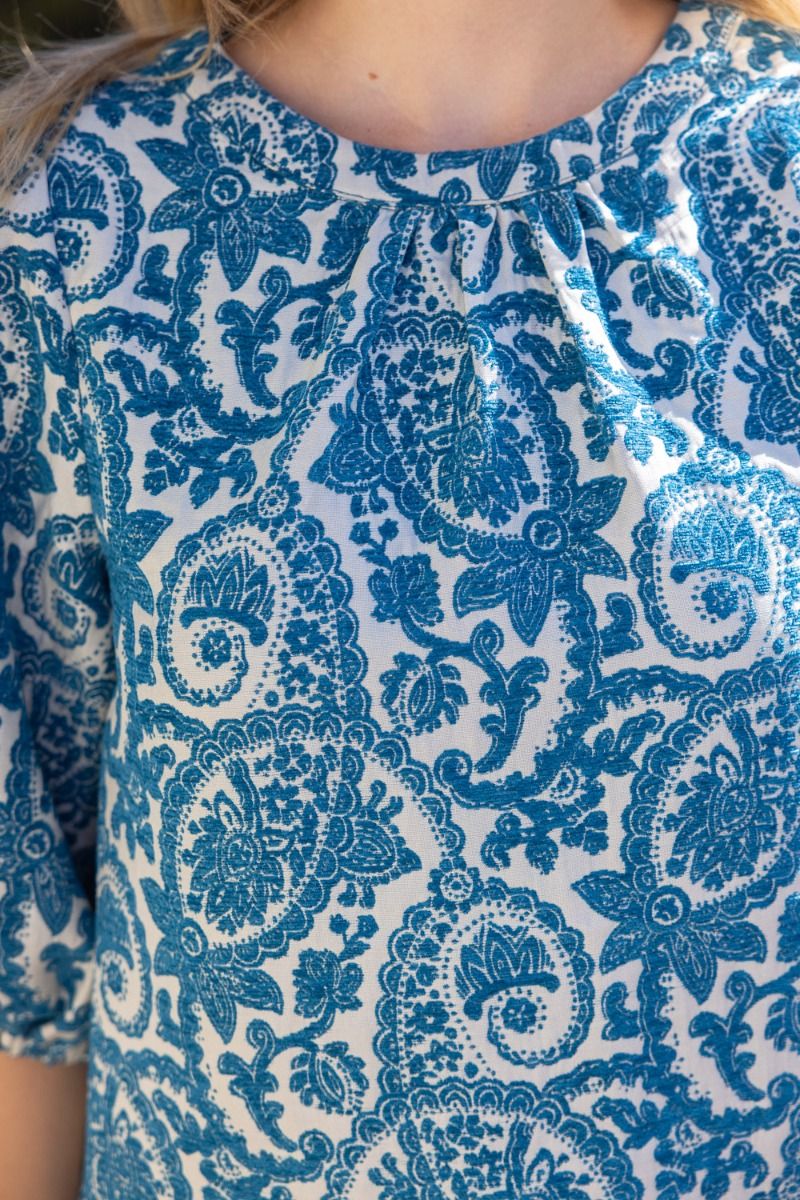 Paisley Velvet Jacquard Puff Sleeve Top