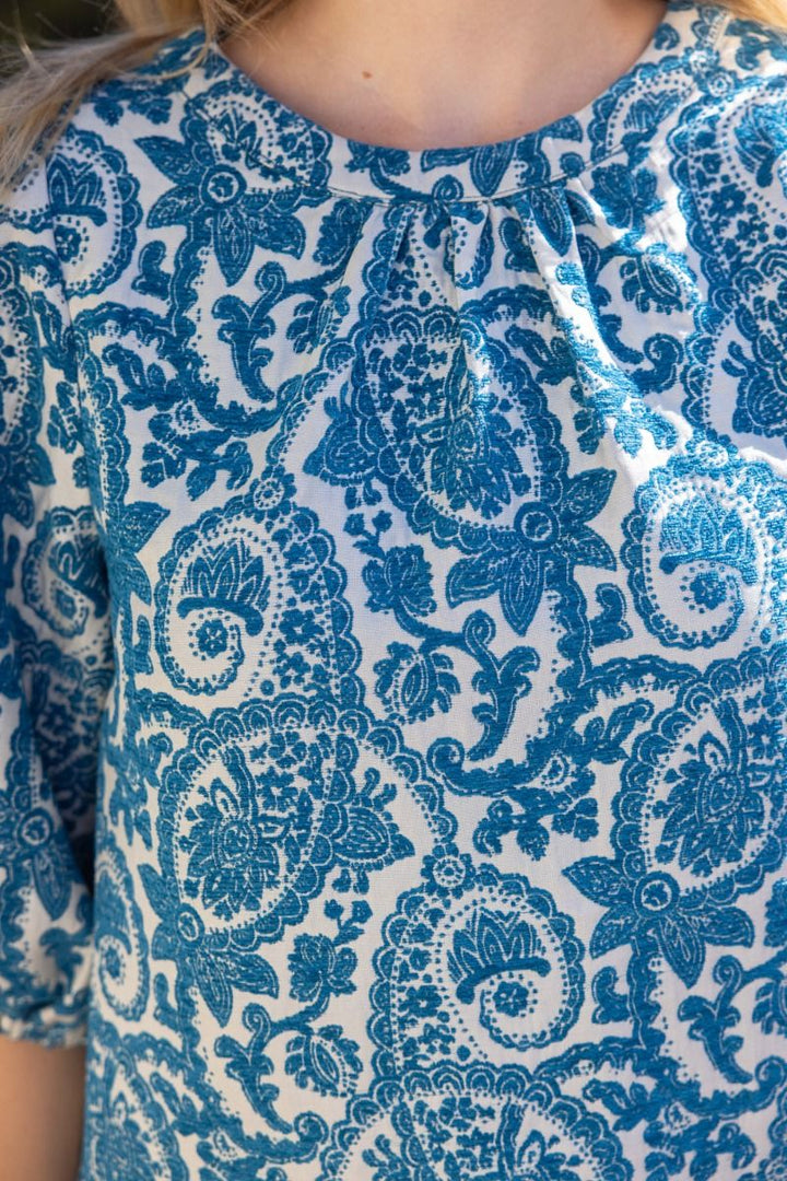 Paisley Velvet Jacquard Puff Sleeve Top