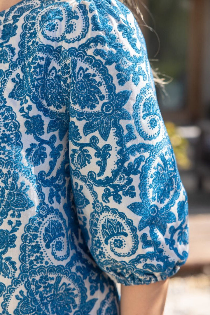 Paisley Velvet Jacquard Puff Sleeve Top