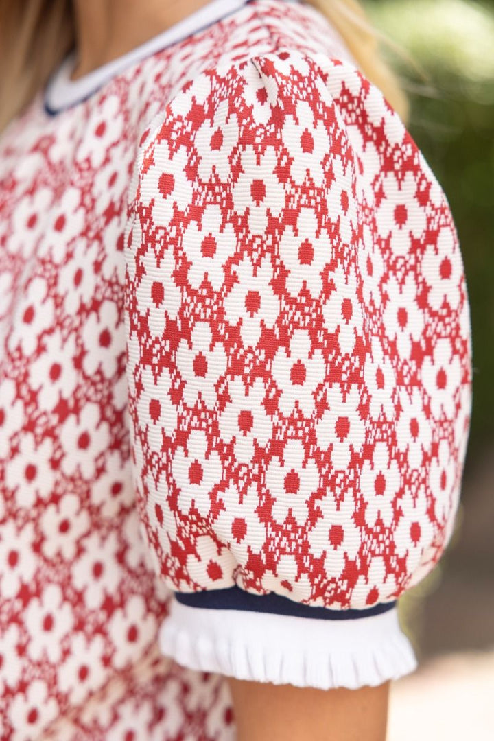 Floral Puff Sleeve Knit Top
