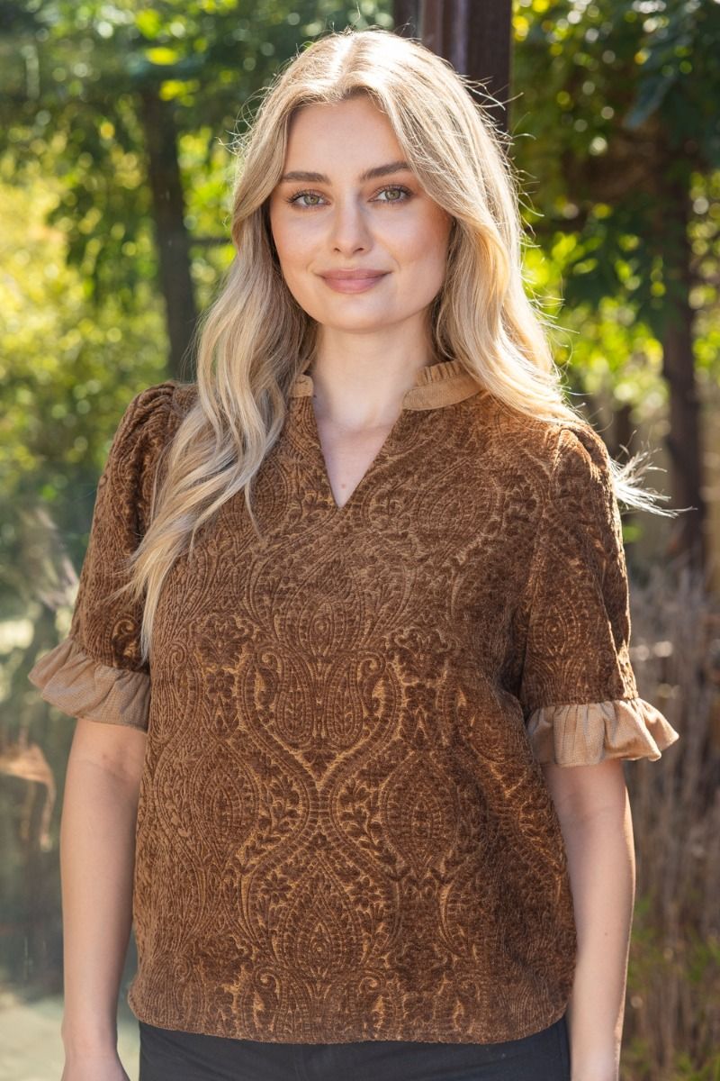 Paisley Velvet Ruffle Top