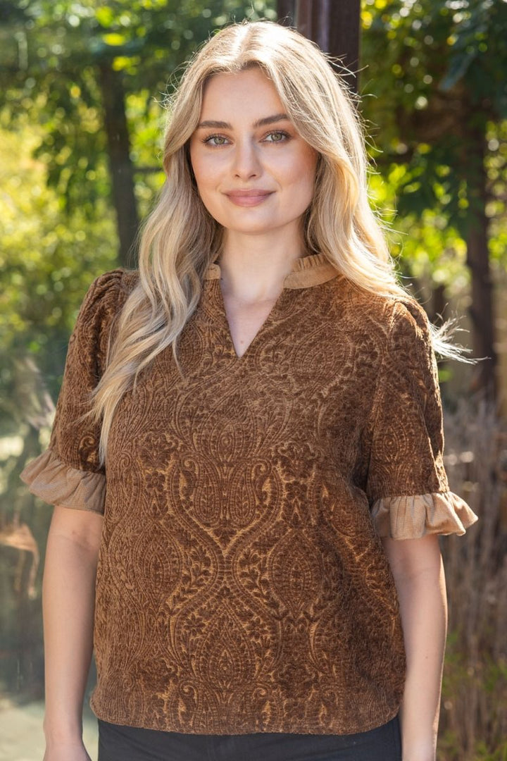 Paisley Velvet Ruffle Top