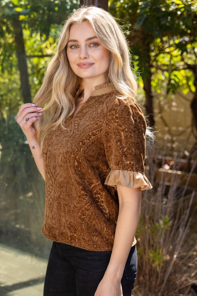 Paisley Velvet Ruffle Top