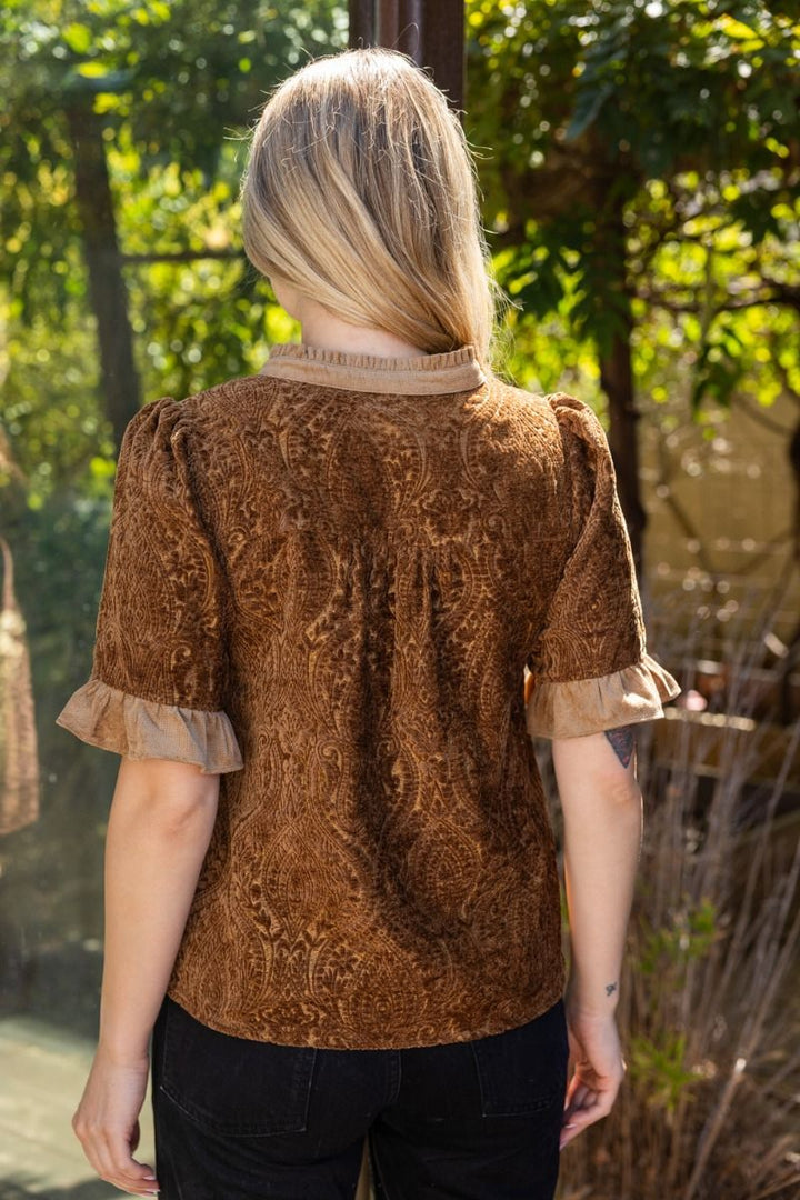 Paisley Velvet Ruffle Top