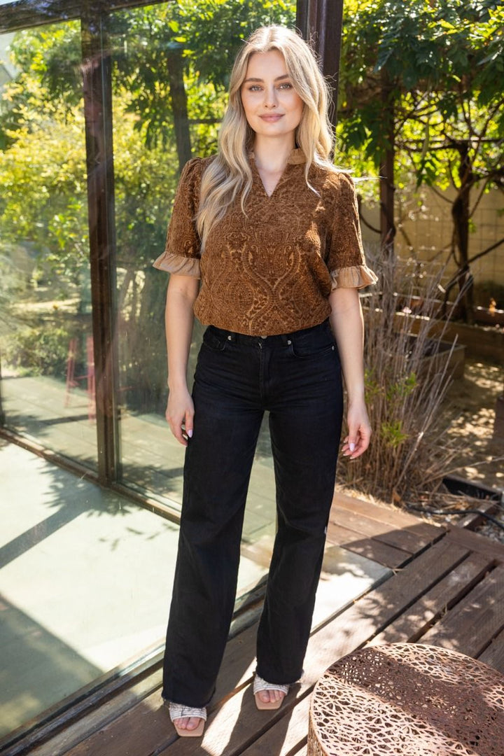 Paisley Velvet Ruffle Top