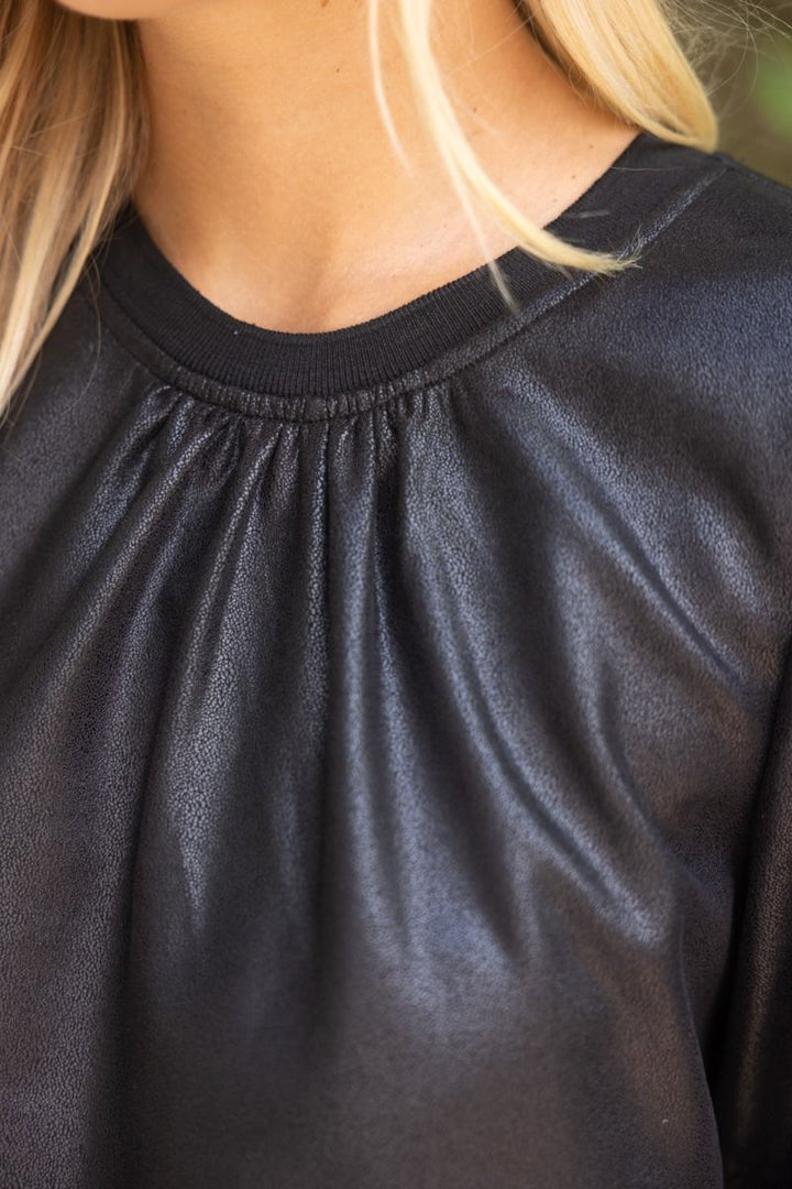 Faux Leather Bubble Sleeve Top