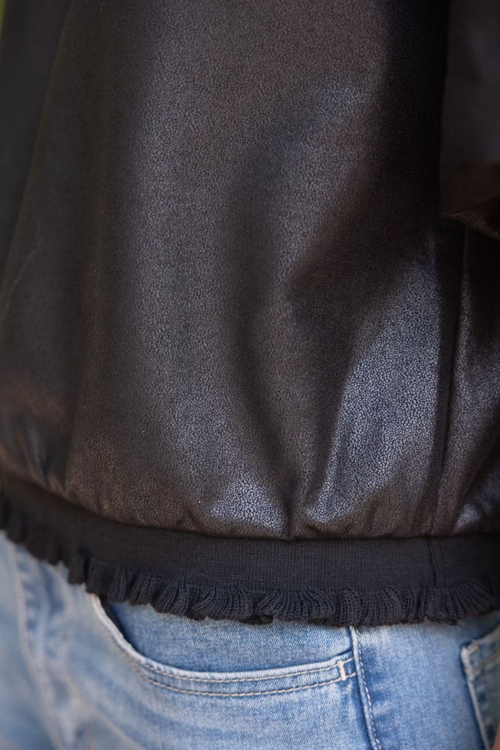 Faux Leather Bubble Sleeve Top