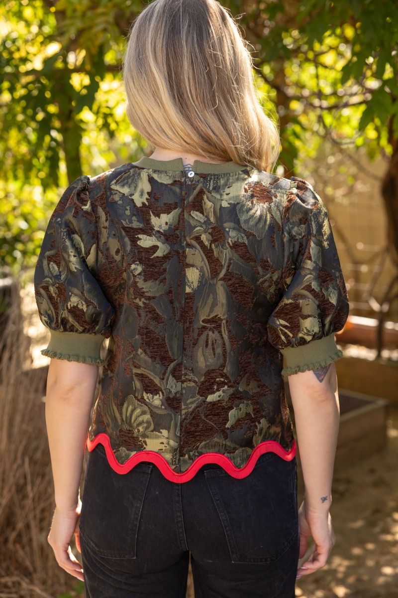 Floral Jacquard Wavy Hem Top