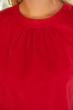 Scalloped Corduroy Top W/ Bubble Sleeves