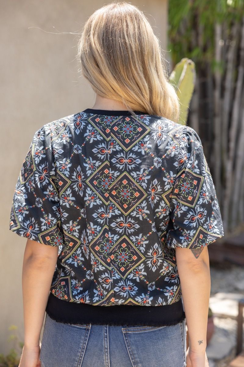 Ornamental Tile Bubble Sleeve Top