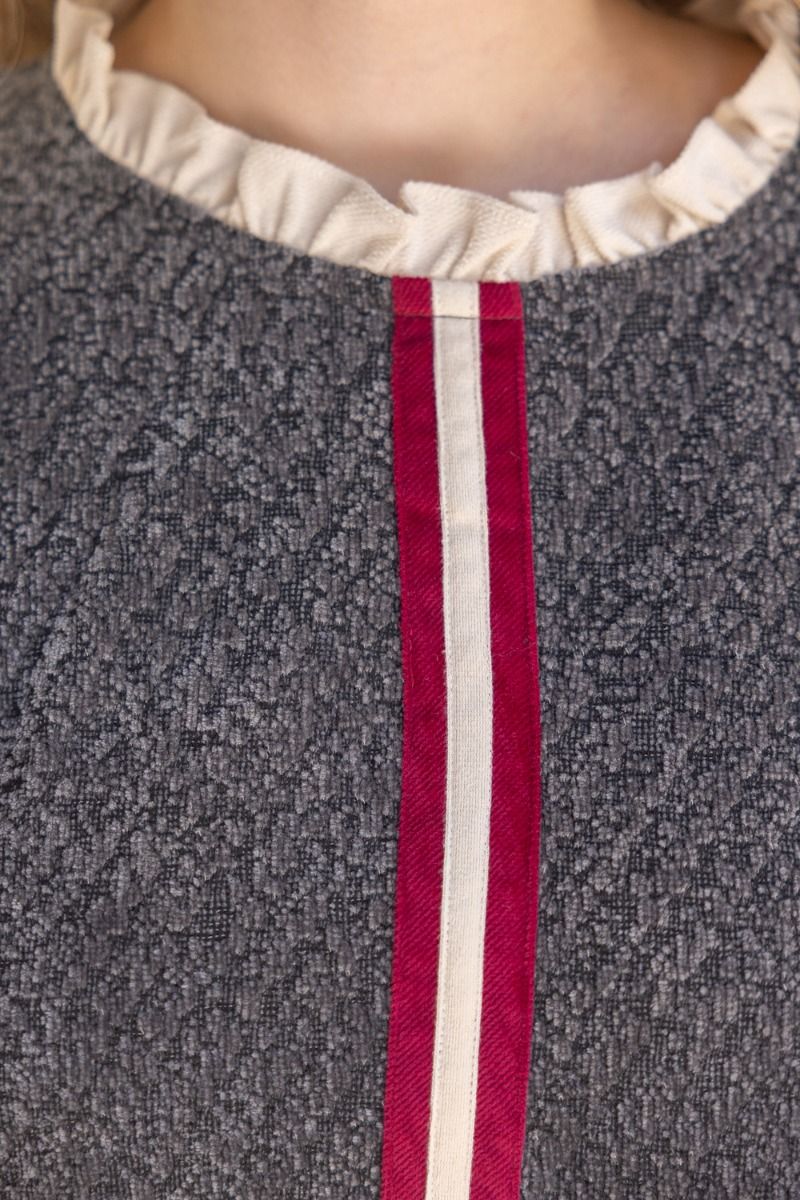 Ruffle Neck Stripe Trim Top