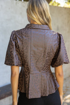 Leopard Faux Leather Peplum Top