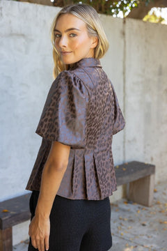 Leopard Faux Leather Peplum Top
