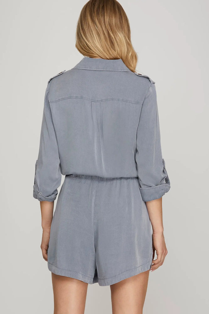 Washed Utility Button Romper